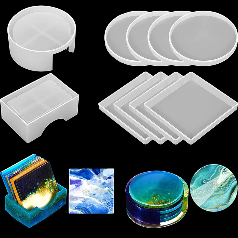 Resin Ocean Wave Mold - قالب سيليكون كوستر مستدير ومربعة ،